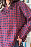 Bibi Gingham Frill Neck Shirt Burgundy